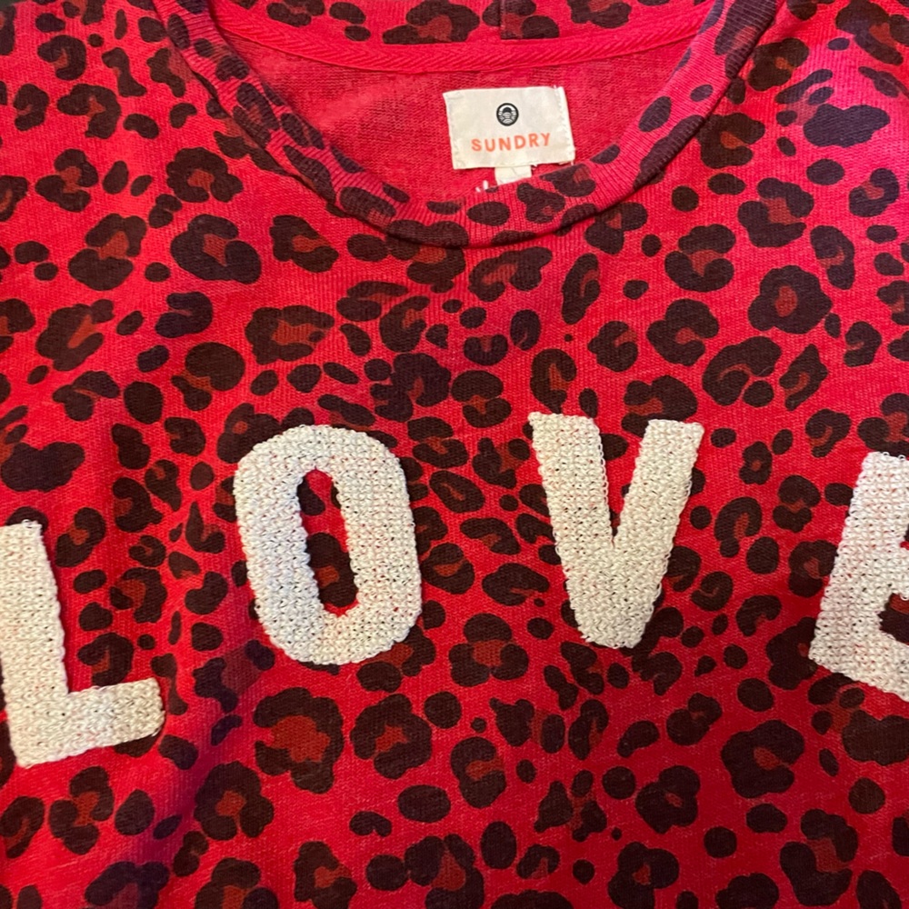 Valentine's Day! Sundry Red Leopard LOVE Sweatshirt Med